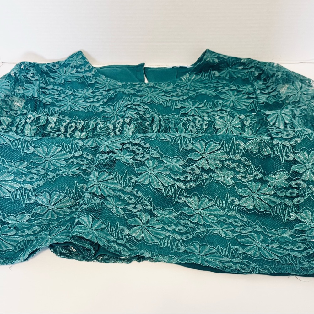 Draper James Green Floral Lace Pull Over Blouse Lined Sheer 3/4 Sleeves - Picture 9 of 15